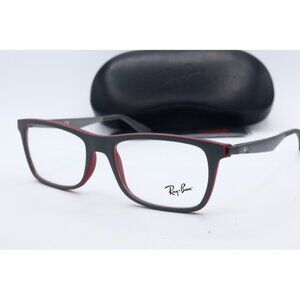 Ray Ban RB 7062F 5576 Black/Red Rectangle Eyeglasses clear Lenses 55mm
